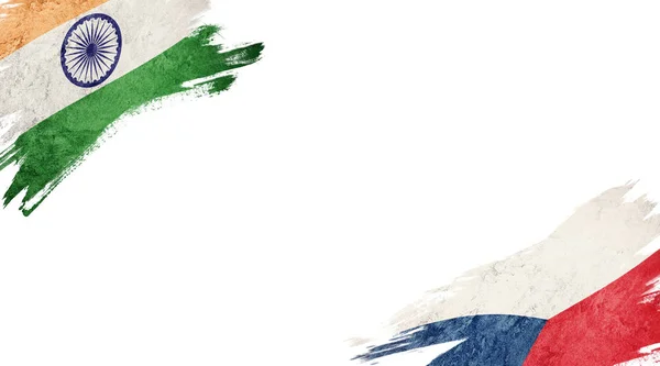 白色背景下的印度和捷克共和国国旗 — 图库照片